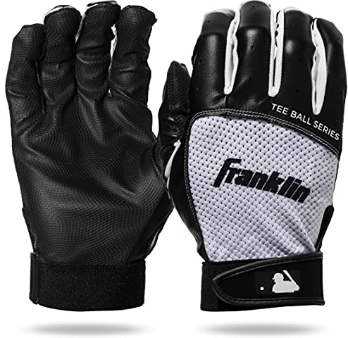 Franklin Sports Youth Teeball Batting Gloves - Youth Flex - Kids Batting Gloves for Teeball, Baseball, Softball - Black/White - Tee Ball Small