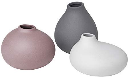 Blomus Nona Set of 3 Mini Vases Porcelain Colors Pewter, Microchip Grey and Bark (Mauve)