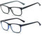 MMOWW Confezione da 2 Occhiali da Lettura Donna Uomo, Anti Luce Blu Rettangolari Occhiali con Cerniere a Molla (Grigio + Blu Scuro, +1.5)