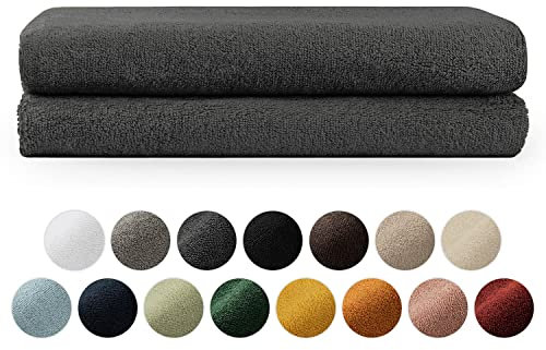 Blumtal Premium Frottier Handtücher Set 2 teilig 100% Baumwolle - Oeko-TEX zertifiziertes Badetuch 2X (70x140 cm) - Ultra saugstarkes Frottiertücher Set waschbar °60 - Handtücher Anthrazit