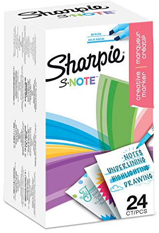 SHARPIE S-Note Textmarker & Kreative Markerstifte | Schreiben, Malen, Markieren & Mehr | geschmischte Pastellfarben | 2-in-1 Keilspitze (Breit & Fein) | 24 Stück Highlighter