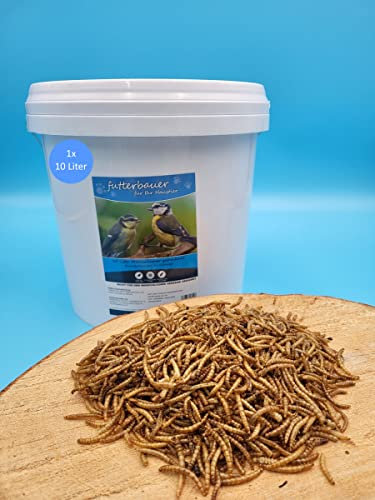 10 Liter Mehlwürmer im praktischen Eimer Getrocknete Mehlwürmer – 100% Naturfutter für Wildvögel, Fische & Igel |Proteinreiches Premiumfutter ohne Zusätze |