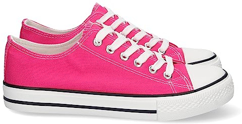 74822 Zapatilla Plana de Mujer, Comoda, con Material de Lona, Estilo Bamba Casual, y Cierre de Cordones Fucsia Talla 38