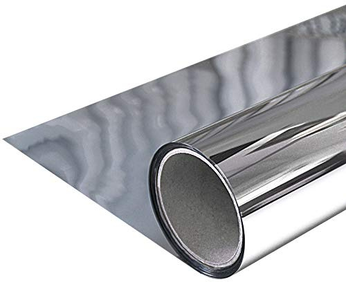 DecoMeister Vinilo Espejo para Ventanas 45x100 cm - Lámina Protector Solar Privacidad Unidireccional - Película Adhesiva Anti Calor y Protección UV, Efecto Espejo Plateado - Instalación Exterior