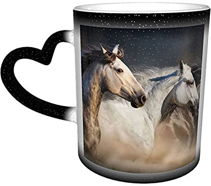 BOHHO Tasse à café avec image de cheval sauvage, personnalisée, magique, changement de couleur noire, tasse de voyage en céramique sensible à la chaleur