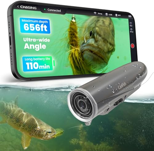 Chasing Fishing CamX undervattensfiskekamera, HD 1080P och 136° ultrabidvinkel, 656FT ROV vattentät/rörelseavkänning/segmenterad intelligent inspelning/trådlös laddning/app kompatibel med iOS och