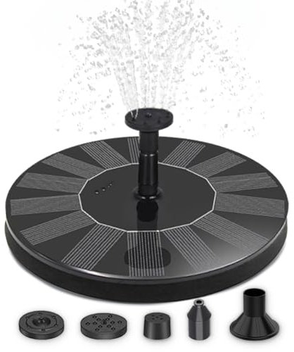 Solarbrunnen Wasser-Fontäne für draußen - 16 cm Schwimmende Solar Wasserpumpe mit 5 wechselbaren Aufsätzen - Springbrunnen Wasserspiel als Balkon Miniteich oder Garten-Brunnen Vogeltränke