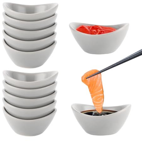 YAYODS 12 Stück Dipschalen - 40 ml Dip Schälchen - Schälchen Keramik - Kleine Schalen - Dip Schalen Grau - Schälchen für Snacks - Kleine Schüsseln als Saucenschälchen, Snackschalen, Dessertschalen