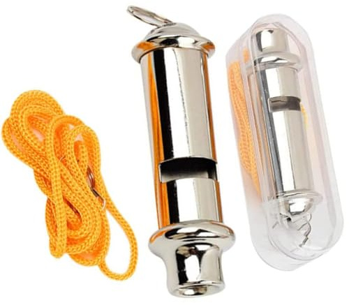 Whistle, 2 Pcs Metal Police Whistle with Lanyard Security Bobby Style Super Loud Emergency for Hike Climb Camp Outdoor, Silver