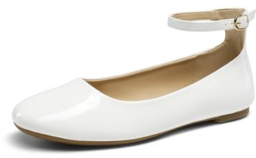 DREAM PAIRS Ballet Flats Shoes for Women, Cute Round Toe Women's Flats with Ankle Strap, Comfortable Dress Business Casual Office Work Shoes for Women,Size 7,White,DWUMFA2510