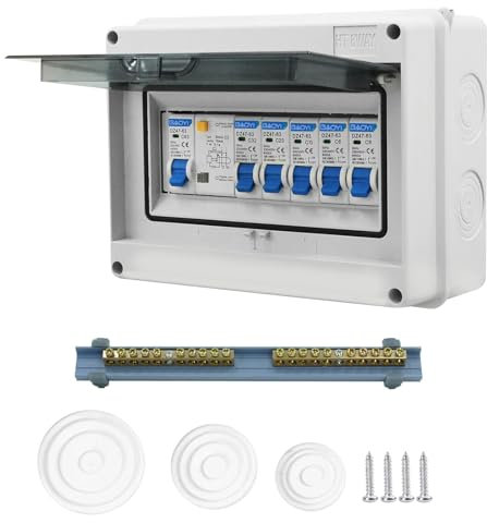 Scatola Elettrica da Esterno IP65, Interruttore Automatico 63A Impermeabile Quadro Elettrico, Scatola di Distribuzione Impermeabile, Interruttore Aereo 2x6A+1x10A+1x20A+1x32A