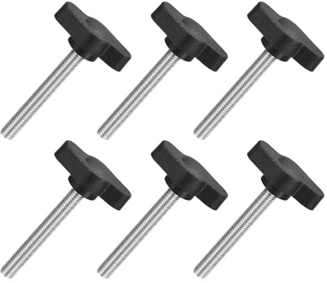 QUARKZMAN M5 x 40mm Tornillos Moleteados, 6pcs Perillas de Ala en T Rosca Macho de Acero Inoxidable 304 Tuerca Pomo de Mango Asas Ajustables Sujeción Manual para Máquina, Negro, 27mm Ancho