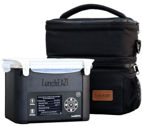 LunchEAZE Pro Cordless Heated Lunchbox – Battery-Powered, 4-Cup Capacity, 220°F Max, Automatic Scheduled Heating, Insulated Bag Included for Hot Meals Anywhere