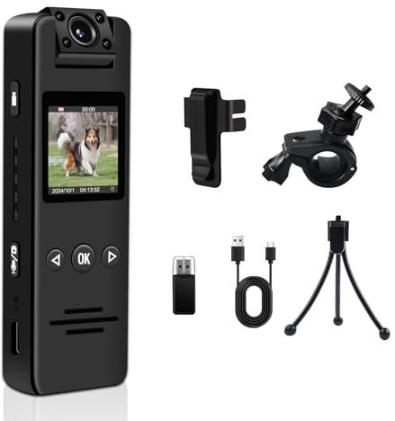 Pudet Luo Bodycam 1080P Kleine Kamera ohne WLAN Action Cam mit Bewegungserkennung Nachtsicht, 180° drehbarem Objektiv Körperkamera und für Motorrad, Fahrrad, Sport, Innen Aussen Überwachung