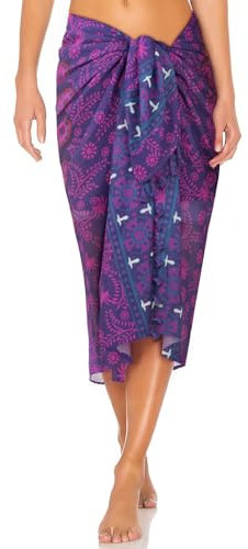 DiULi Strand Wickelrock Sarong, Damen Sarong Pareo Böhmen, Wickeltuch Bikini Cover Up mit Quasten, Wickelrock Groß für Strand Rock Swimsuit, Gedrucktes Muster Lila