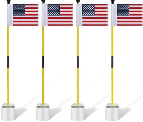 Meooeck 4 Pack Golf Flagstick 3ft Putting Green Pin Flag and Hole Cup Set for Yard Portable 2 Section Fiberglass Mini Golf Set for Driving Range Backyard, Double-side American Flag