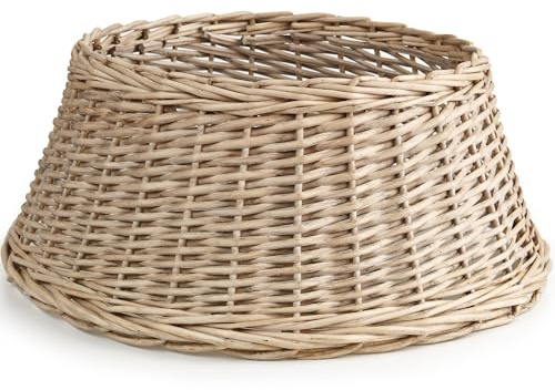 Christmas Tree Skirt Woven Willow Xmas Tree Collar Wicker Rattan Christmas Tree Trunk Basket Guard Base Rustic Handcrafted Tree Ring -Ideal for Trees 7ft and Above Bottom Diameter 60cm
