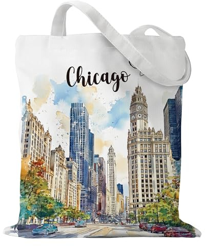 Sitsink Chicago Bags Travel Souvenir Gifts - Reusable Tote Bag Chicago Travel Essentials Gift Must Haves American City Trip Essentials for Women Friends