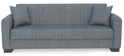 Buyqualia - Sofá Cama Clic Clac 3 Plazas con Almacenamiento – Tapizado en Tela Gris – Función Cama y Baúl – 215x85x84 cm – Estilo Moderno y Práctico