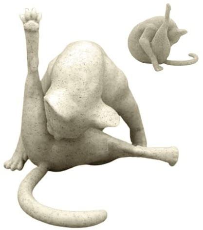 Obesntln Divertente statuetta a forma di gatto, 10 x 13 cm, in resina, design astratto che lecca la posa, scultura liscia da scrivania, decorazione per la casa per camera da letto e sala da pranzo