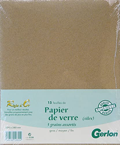 Paquet de 15 Papier de Verre 230x280 MM Grain MIX : 5 Fin, 5 Moyen et 5 Gros Idéal pour Poncer le Bois