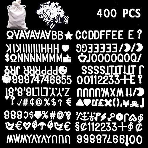 400 Characters White Letter Set for Changeable Felt Letter Boards, 3/4 Inch Letters with Gift Cloth Bag Including Numbers, Symbols,Letters