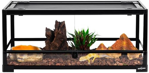 REPTI ZOO Glass Reptile Terrarium 20 Gallon, Front Opening Reptiles Tank 30 x 12x 12 for Reptile Pets Gecko Lizard Snake, Top Screen Ventilation Escape Proof Lid