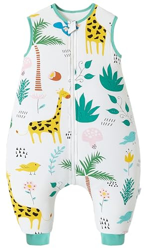 Chilsuessy babysovsäck med fötter, 2 TOG, året runt-sovsäck för baby, sovsäckar utan ärmar, med ben, för spädbarn/barn, giraff, 90 cm/babylängd 100–110 cm