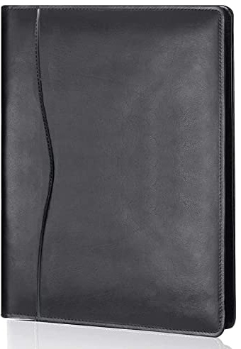 Leather Portfolio Folder Padfolio, Business Padfolio Organizer Document Planner Portfolio Binder Storage Pocket for Legal Pad Holder Paperwork Phone Men Women (Black)