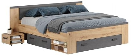 trendteam smart living - Follow - Bett - Artisan Eiche/Matera - Ehebett 180x200cm mit 2 Nachttischen und 3 Bettkästen auf Rollen - (BxHxT) 230 x 87 x 203 cm