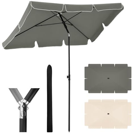 WOLTU Sombrilla Jardín, Parasol Terraza Inclinable, Sombrillas Terraza 2x1,2 m, Sombrilla Playa Jardin Piscina Balcon, Parasol Grande para Exterior, Tela 160 g/m², Proteccion Contra UV, Gris oscuro