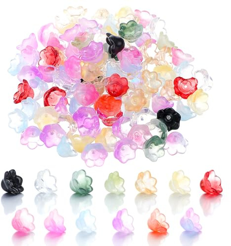 Yuanchu 120 perline a campana, multicolore, vetro, fiore, perline fai da te, accessori per bracciali, collane, orecchini, bracciali