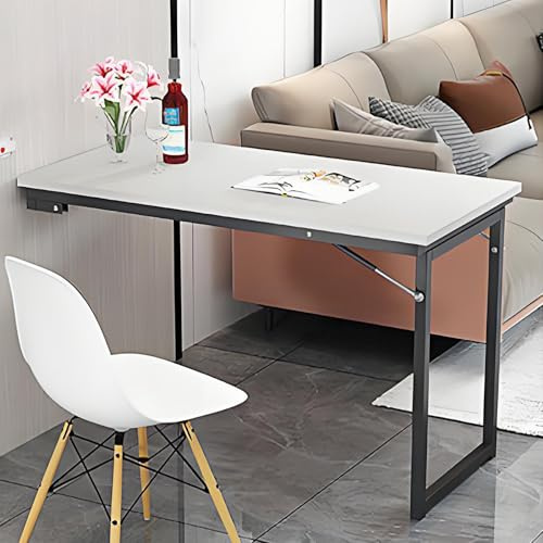 Tavolo Pieghevole Salvaspazio a Muro, Scrivania a Scomparsa Da Parete Richiudibile, Marrone-grigio 90x50x70cm(White,100x50x70cm)