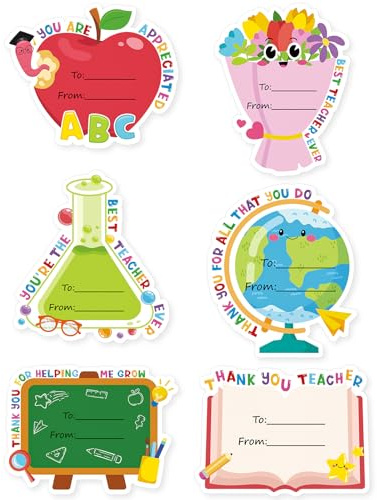 36Pcs Thank You Teacher Stickers, Teacher Appreciation Gifts Labels, Self-Adhesive Name Tags for Teachers Day End of the Year Retirement Envelope Seals Gifts Cards Wrap Decorations (Shape B)