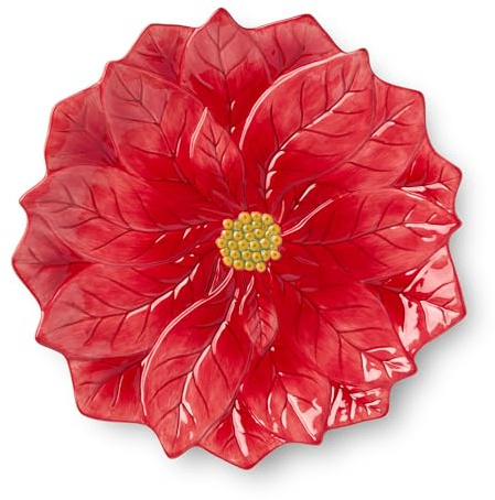 Winter Blooms Poinsettia Platter – 3D Holiday Serving Plate in Red Floral Design, Elegant Christmas Table Décor for Appetizers, Cookies, Hors d’Oeuvres, Centerpiece & Entertaining