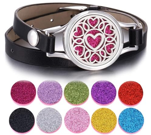 SIXDUTON armband livets träd armband damer, läderarmband rostfritt stål aromaterapi armband med färgade filtkuddar för män och kvinnor, Eine Grösse, Metall, Ingen ädelsten