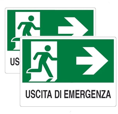 N° 2 CARTELLO SEGNALETICO IN PLASTICA 20X30 USCITA DI EMERGENZA FRECCIA A DESTRA IMBUSTATO SINGOLARMENTE