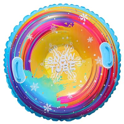 Ronyme Luge Gonflable en PVC Épais, Disque de Glisse Gonflable pour Neige, Anti-Basculement avec Double Poignées, Grafitti, Valve Rétractable Anti-Fuite, Luge Ronde, pour Vacances à la Montagne, Jaune