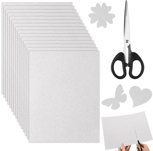 Papier cartonné pailleté argenté A4 15 feuilles avec ciseaux – 170 g épais brillant pour loisirs créatifs, cartes, scrapbooking, décorations et projets artistiques