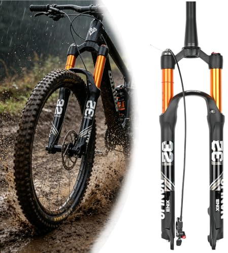 Pounjsd 20 Pouces Fourche pour Gros Fourche De Vélo À Suspension Pneumatique, Fourche Avant de VTT 26/27,5/29 Pouces, débattement de 100 mm, Tube Droit de 28,6 mm QR 9 mm, 1-1/8 Frein À Disque