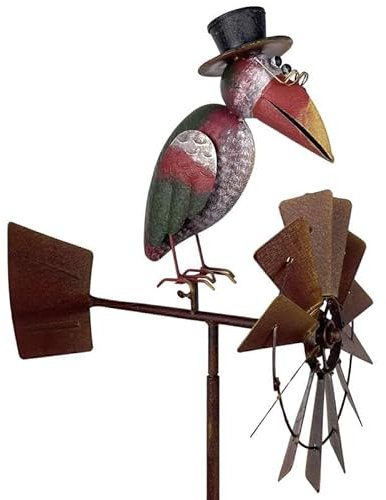 Girouette à Piquer avec Décor Corbeaux Coloré Eolienne Tuteur Mobile à la Force du Vent Fer Marron 30x50x156cm