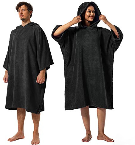 Winthome Changing Bath Robe, Surf Poncho Towel with hooded (M, Black)