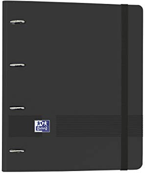Oxford, Archivador 4 anillas plástico polyfoam con recambio y goma Oxford Live & Go, A4+ con recambio 100 Hojas, 5 bandas color y cuadrícula 5x5, color Negro