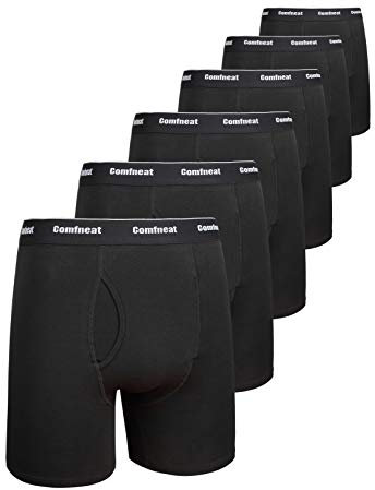 Comfneat Herren 6-Pack Boxershorts Baumwolle Langes Bein Retroshorts Weiche Unterwäsche (Schwarz 6er Pack, XXL)
