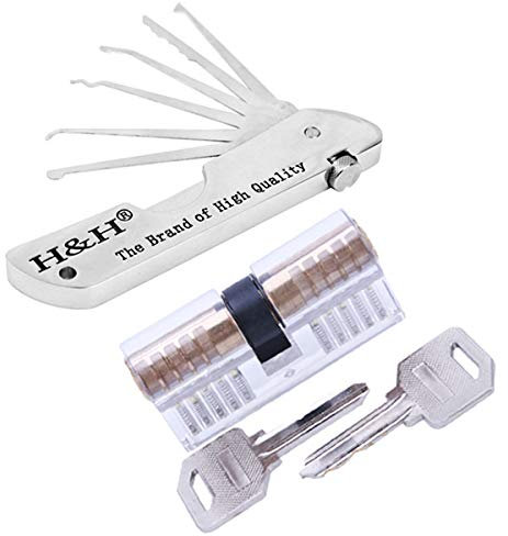 Loboo Idea Juego de ganzúas 7 en 1 con bloqueo de entrenamiento transparente 2 en 1 E-guías para cerrajeros principiantes y profesionales (cerradura KABA, blanco)