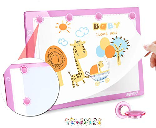 IMAGE Licht Pad A4 Leuchttisch LED magnetisches Zeichenbrett dimmbarer Leuchtkasten mit USB Kabel Copy Board zum Zeichnen Malen (Rosa)