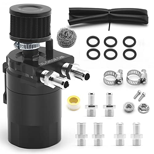 muge racing 400ml Oil Catch Can Kit Universal for Cars/Trucks, Baffled Aluminum Reservoir with Breather Filter & Accessories, 3/8 Fuel Line Included, Fits 5.7 Hemi/5.3 Silverado and More, Black