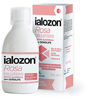 Gemavip Ialozon Rosa Collutorio con olio d’oliva ozonizzato, acido ialuronico, vitamina E, citrato di potassio e bicarbonato di sodio (1)