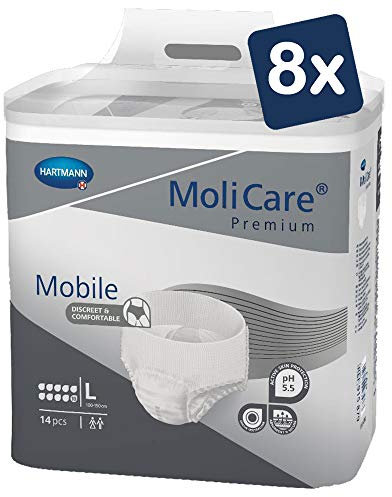 MoliCare Premium Mobile Einweghose: Diskrete Anwendung bei Inkontinenz für Frauen und Männer; 10 Tropfen, Gr. L (100-150 cm Hüftumfang), 8x14 Stück