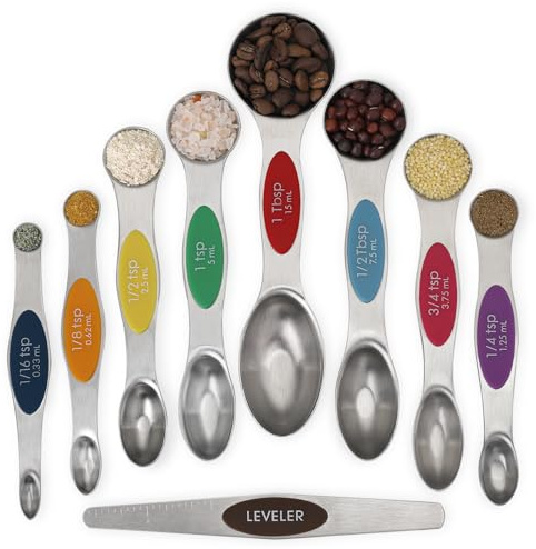 Magnetic Measuring Spoons Set Stainless Steel Dual Sided Stackable Teaspoon Tablespoon Nesting Measuring Spoon for Measuring Dry and Liquid Ingredients Color